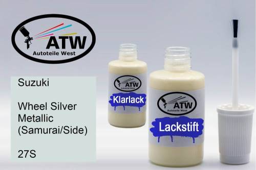 Suzuki, Wheel Silver Metallic (Samurai/Side), 27S: 20ml Lackstift + 20ml Klarlack - Set, von ATW Autoteile West.